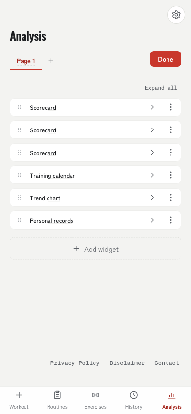 Screenshot of the analysis dashboard
