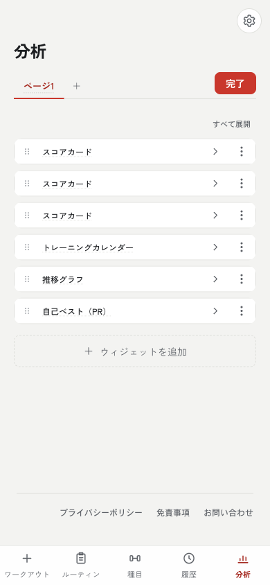 分析ダッシュボードのスクリーンショット
